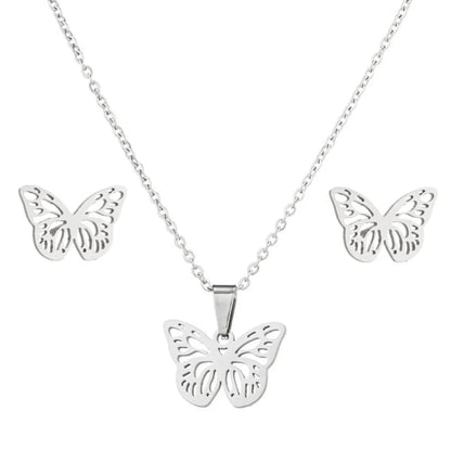 Wholesale Jewelry Fashion Butterfly 201 Stainless Steel 18K Gold Plated Plating Earrings Necklace