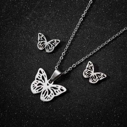 Wholesale Jewelry Fashion Butterfly 201 Stainless Steel 18K Gold Plated Plating Earrings Necklace