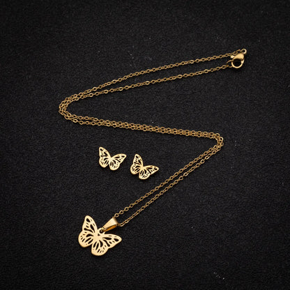 Wholesale Jewelry Fashion Butterfly 201 Stainless Steel 18K Gold Plated Plating Earrings Necklace