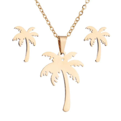 Wholesale Jewelry Fashion Coconut Tree 201 Stainless Steel 18K Gold Plated Earrings Necklace