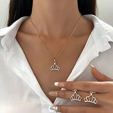 1 Set Fashion Crown Butterfly Notes Alloy Inlay Rhinestones Women'S Jewelry Set