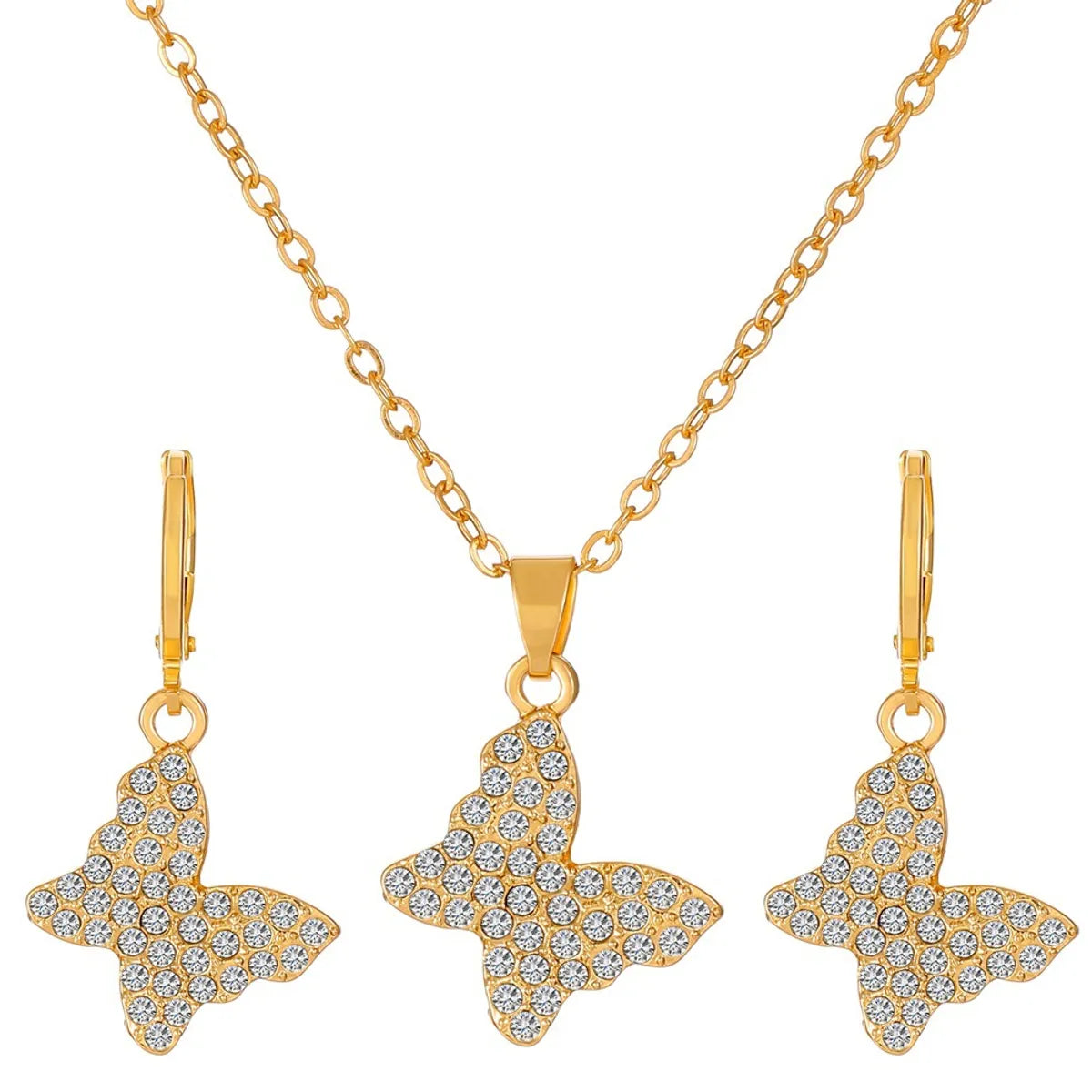 1 Set Fashion Crown Butterfly Notes Alloy Inlay Rhinestones Women'S Jewelry Set