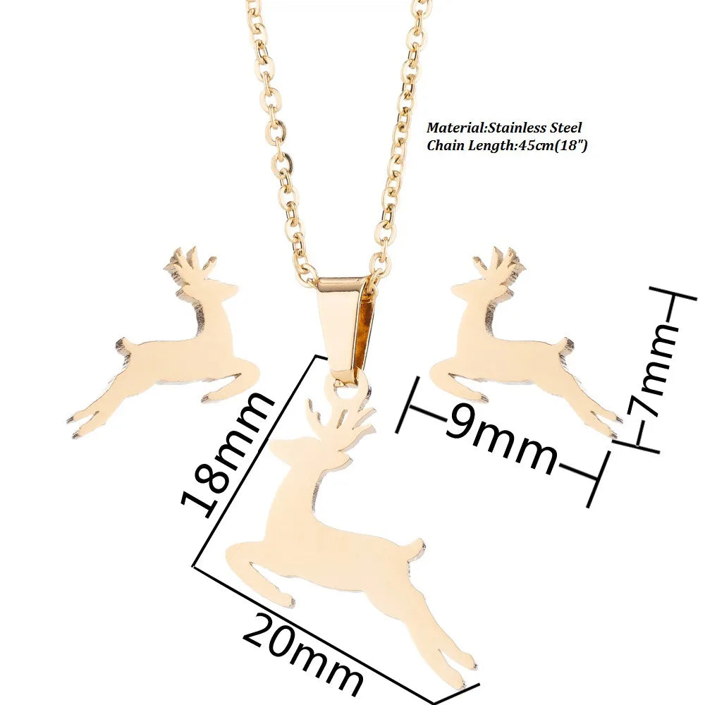 Wholesale Jewelry Fashion Deer 201 Stainless Steel 18K Gold Plated Earrings Necklace