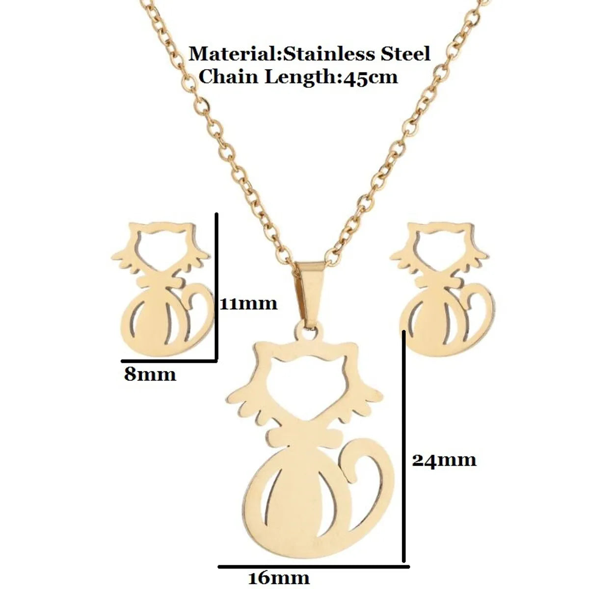 Wholesale Jewelry Fashion Geometric Animal 201 Stainless Steel 18K Gold Plated Plating Earrings Necklace