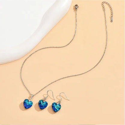 1 Set Fashion Heart Shape Alloy Inlay Artificial Crystal Women'S Earrings Necklace Jewelry Set