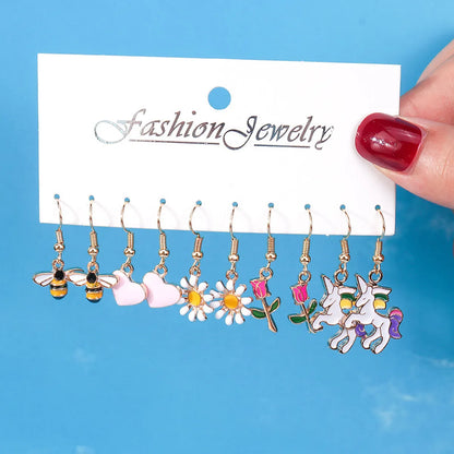 1 Set Fashion Heart Shape Flower Alloy Enamel Women'S Drop Earrings