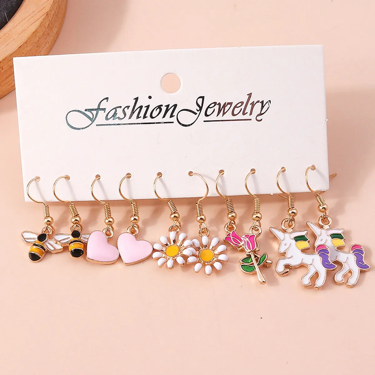 1 Set Fashion Heart Shape Flower Alloy Enamel Women'S Drop Earrings