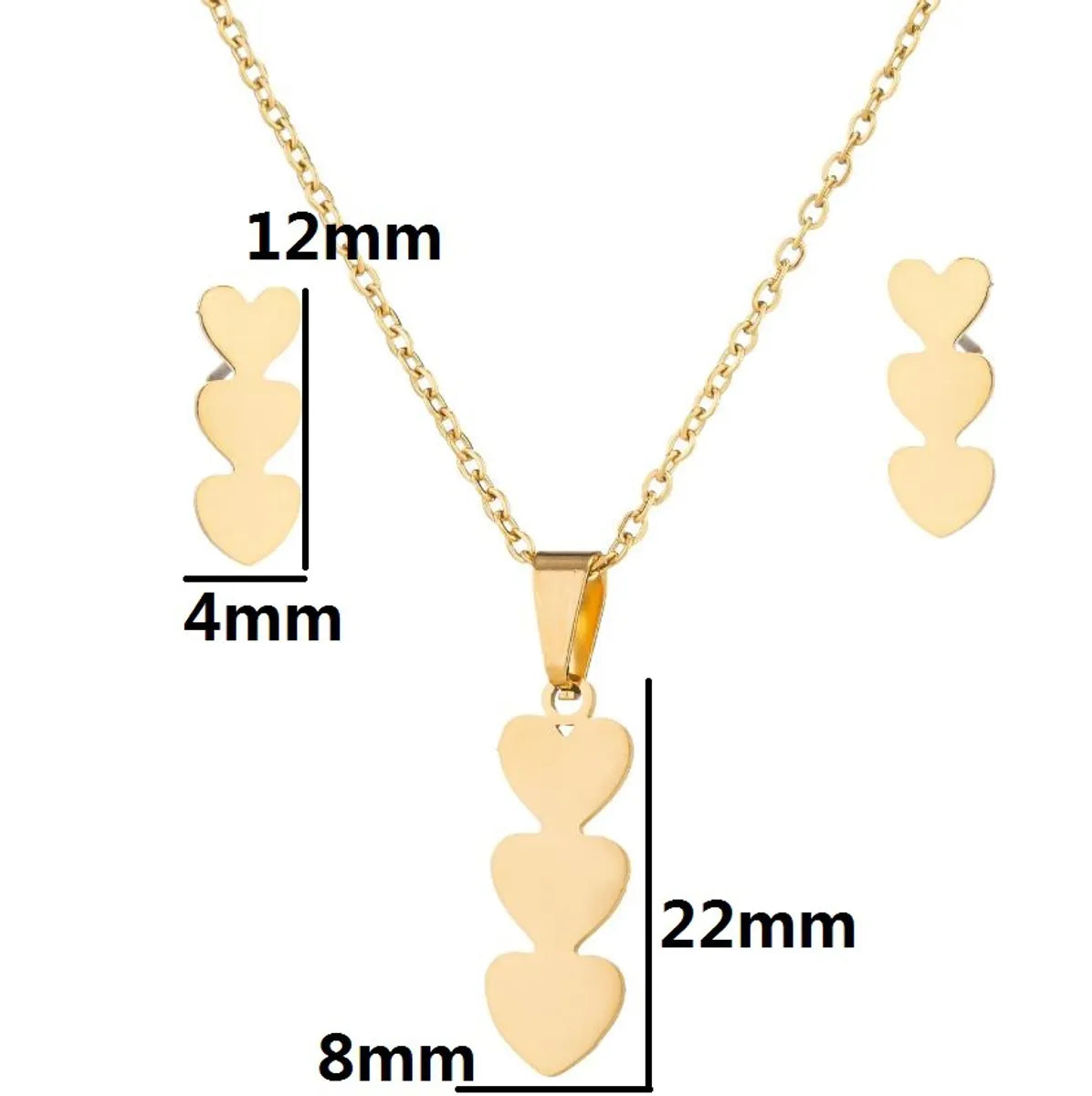 1 Set Fashion Heart Shape Stainless Steel Titanium Steel Plating Earrings Necklace