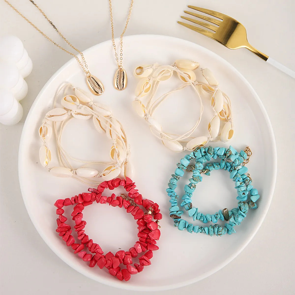 1 Set Fashion Irregular Alloy Shell Beaded Women's Necklace