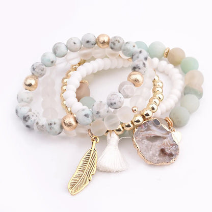 1 Set Fashion Leaf Natural Stone Plating Bracelets