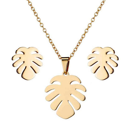 1 Set Fashion Leaves Stainless Steel Plating Earrings Necklace