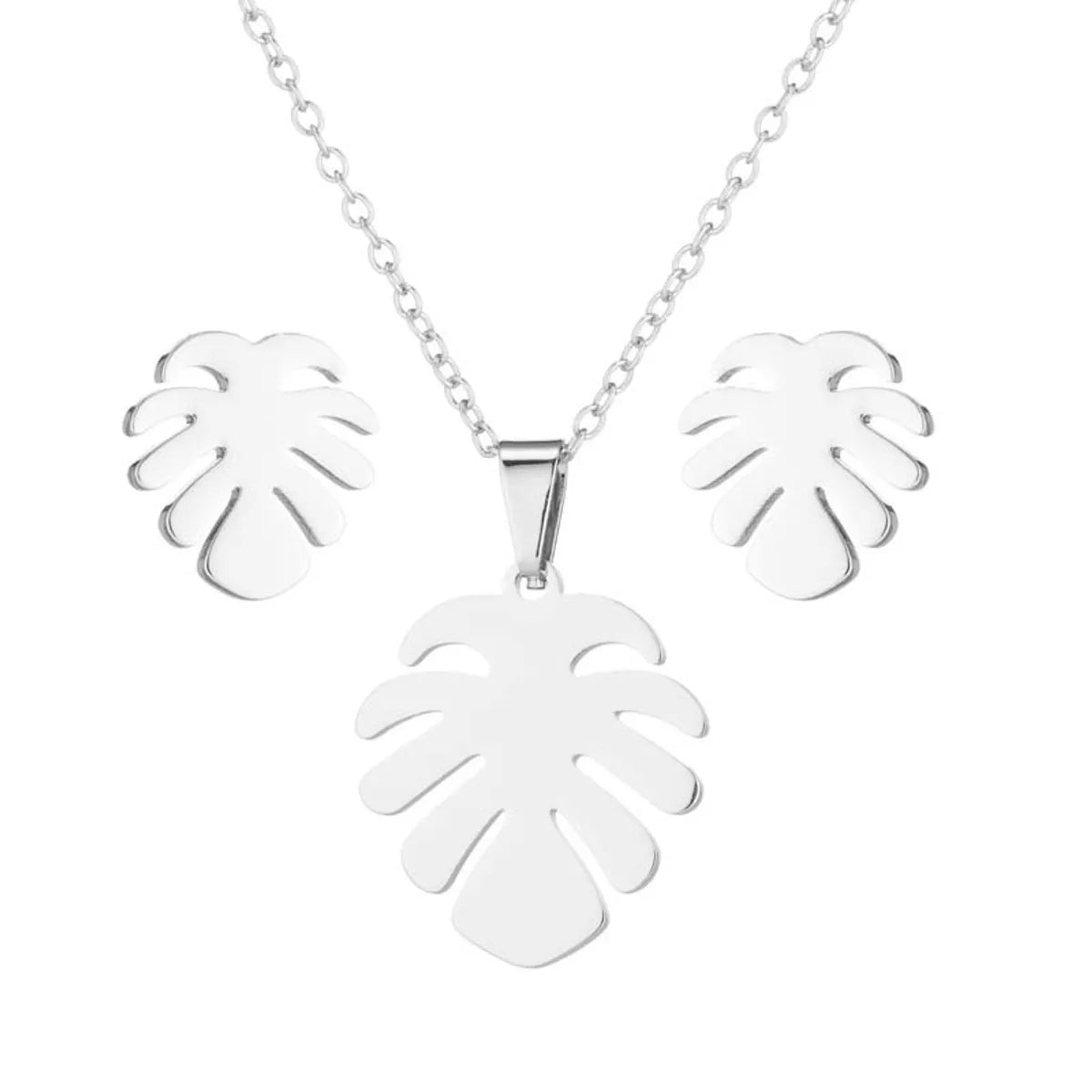 1 Set Fashion Leaves Stainless Steel Plating Earrings Necklace