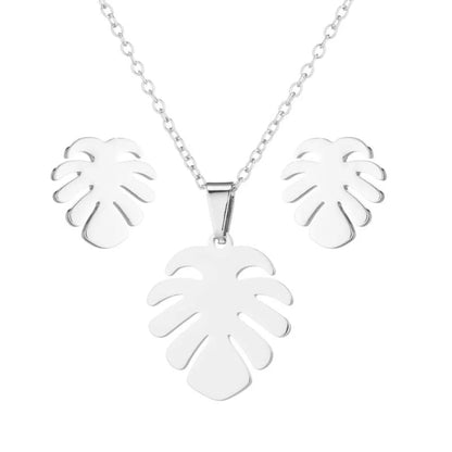 1 Set Fashion Leaves Stainless Steel Plating Earrings Necklace