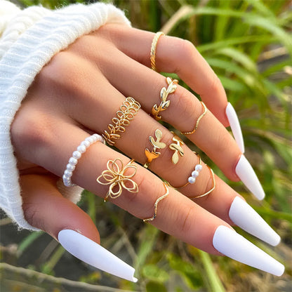 1 Set Fashion Letter Star Flower Alloy Metal Copper Asymmetrical Plating Inlay Turquoise Rhinestones Zircon 18k Gold Plated Gold Plated Silver Plated Unisex Rings