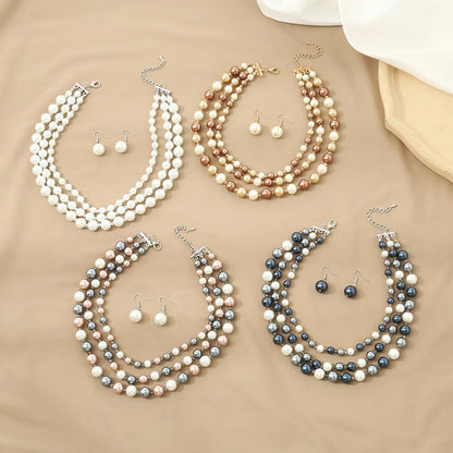 1 Set Fashion Simple Style Commute Round Artificial Pearl Plating Silver Plated Women's Necklace