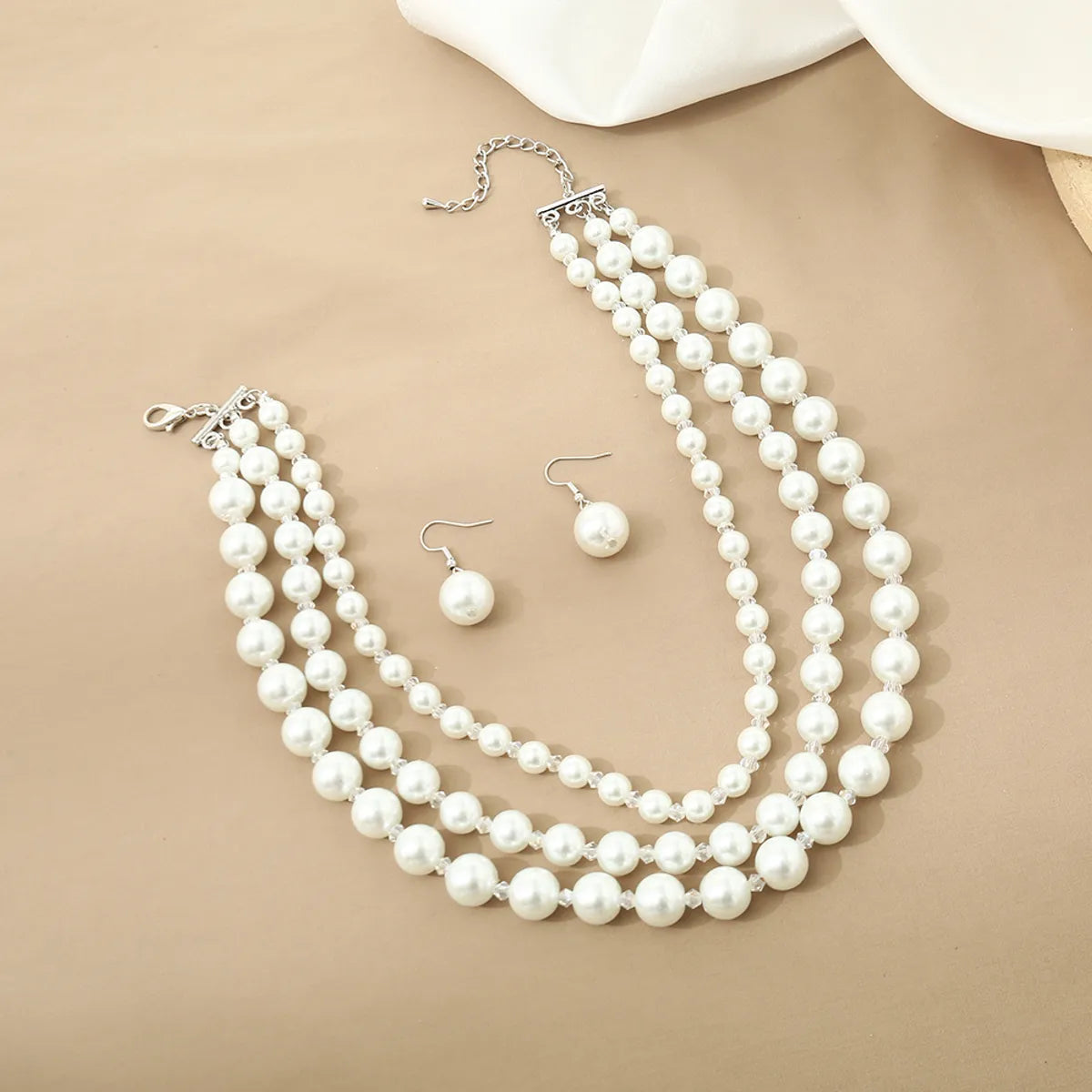 1 Set Fashion Simple Style Commute Round Artificial Pearl Plating Silver Plated Women's Necklace