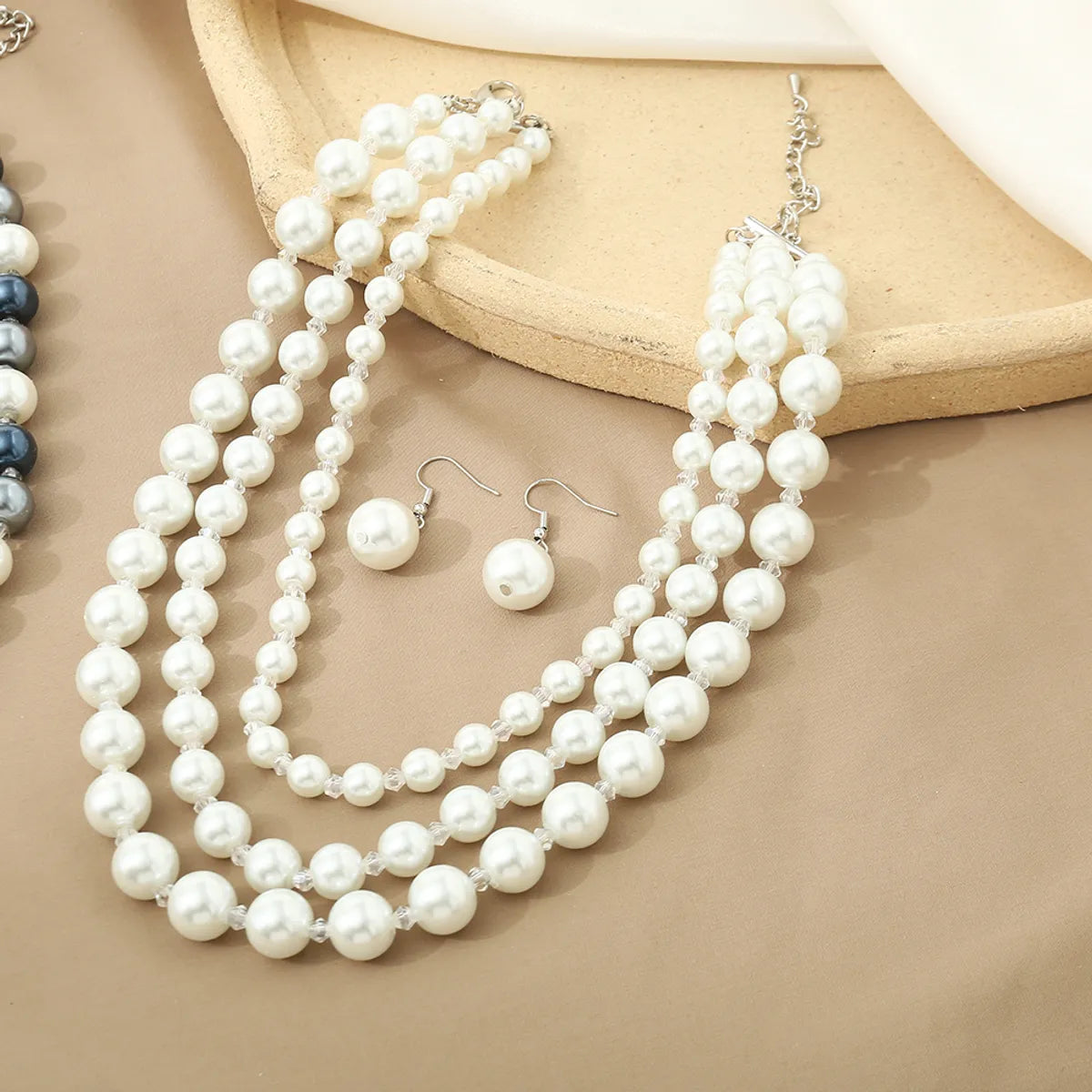 1 Set Fashion Simple Style Commute Round Artificial Pearl Plating Silver Plated Women's Necklace