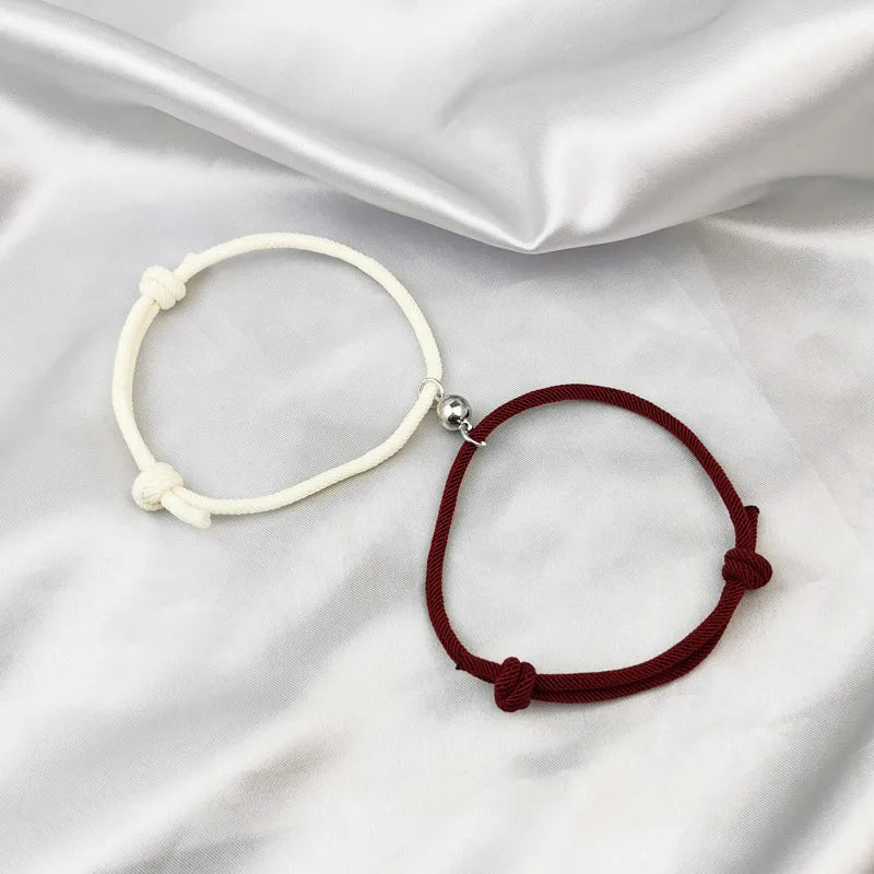 1 Set Fashion Solid Color Alloy Rope Couple Bracelets