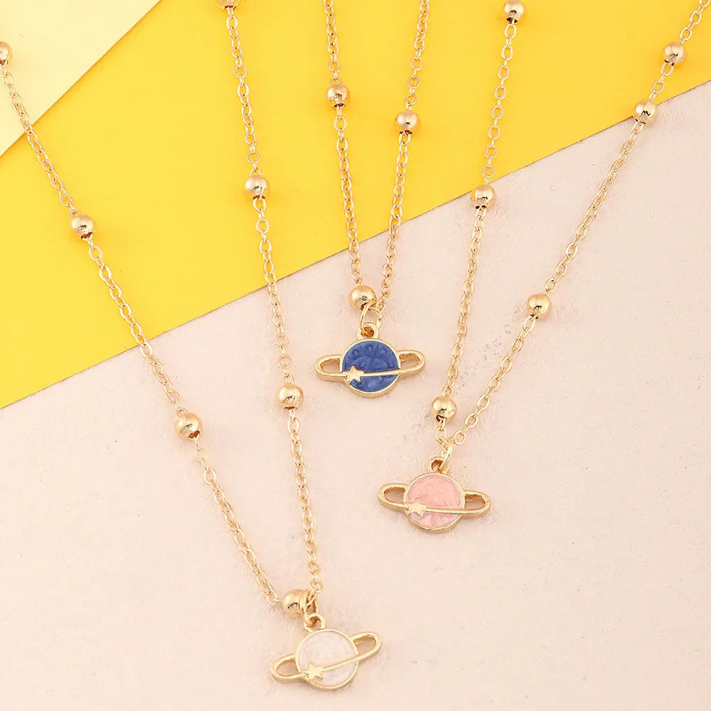 1 Set Fashion Star Planet Alloy Enamel Kid'S Necklace