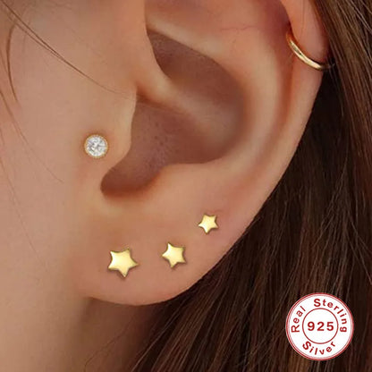 1 Set Fashion Star Sterling Silver Star Ear Studs