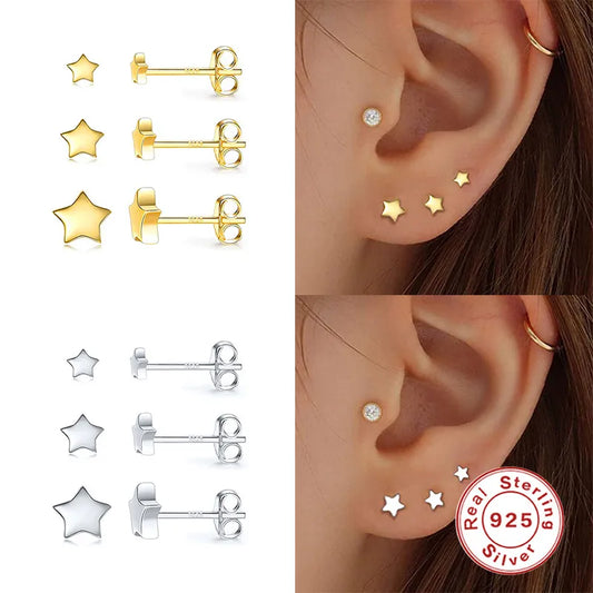 1 Set Fashion Star Sterling Silver Star Ear Studs