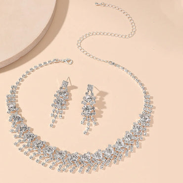 1 Set Fashion Tassel Imitation Pearl Rhinestone Women's Earrings Necklace