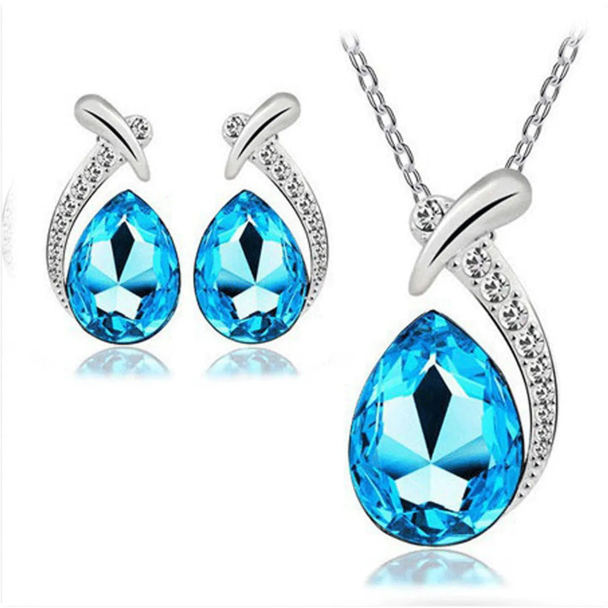 1 Set Fashion Water Droplets Alloy Austrian Crystal Women's Earrings Necklace