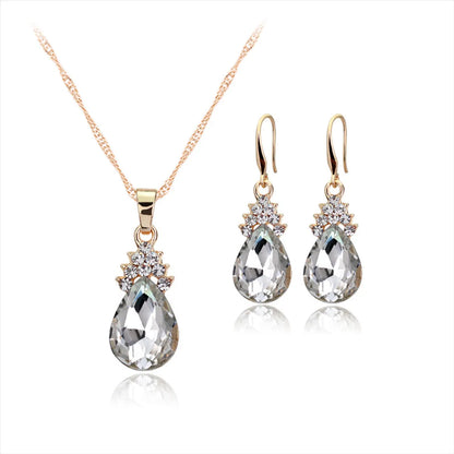 1 Set Fashion Water Droplets Alloy Inlay Crystal Rhinestones Women'S Earrings Necklace