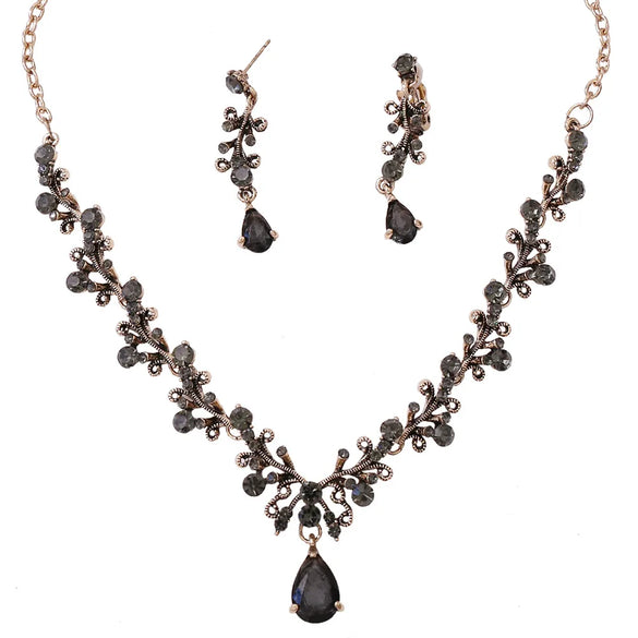 1 Set Fashion Water Droplets Alloy Rhinestone Women'S Earrings Necklace