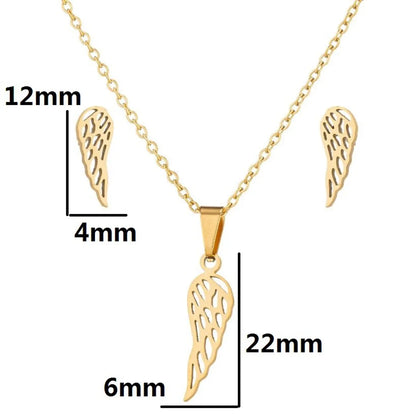 1 Set Fashion Wings Stainless Steel Titanium Steel Plating Earrings Necklace