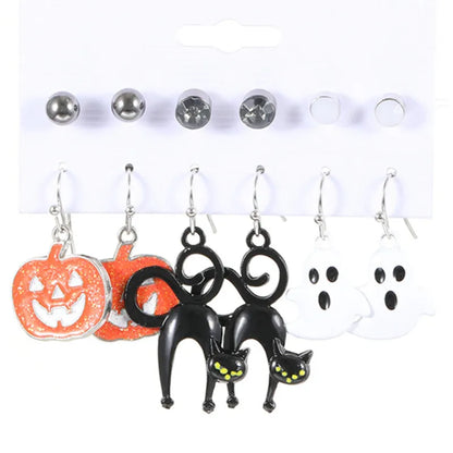 1 Set Funny Pumpkin Spider Ghost Enamel Plating Inlay Alloy Metal Acrylic Rhinestones Zircon Gold Plated Rhodium Plated Silver Plated Drop Earrings Ear Studs