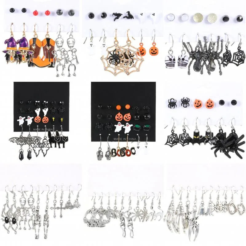 1 Set Funny Pumpkin Spider Ghost Enamel Plating Inlay Alloy Metal Acrylic Rhinestones Zircon Gold Plated Rhodium Plated Silver Plated Drop Earrings Ear Studs