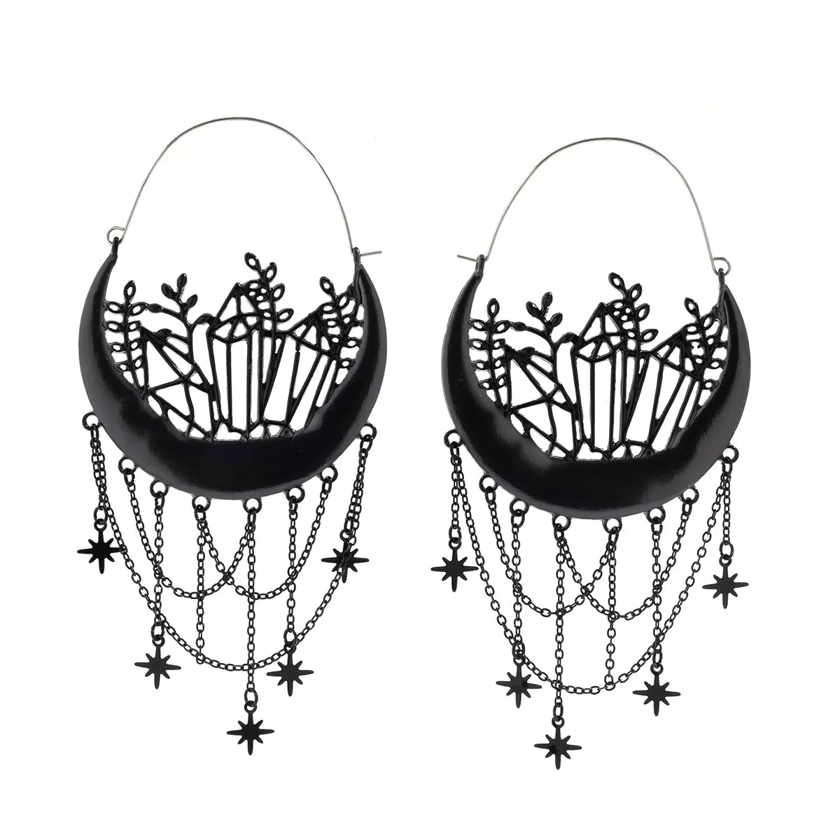 1 Set Gothic Exaggerated Star Tassel Alloy Copper Drop Earrings