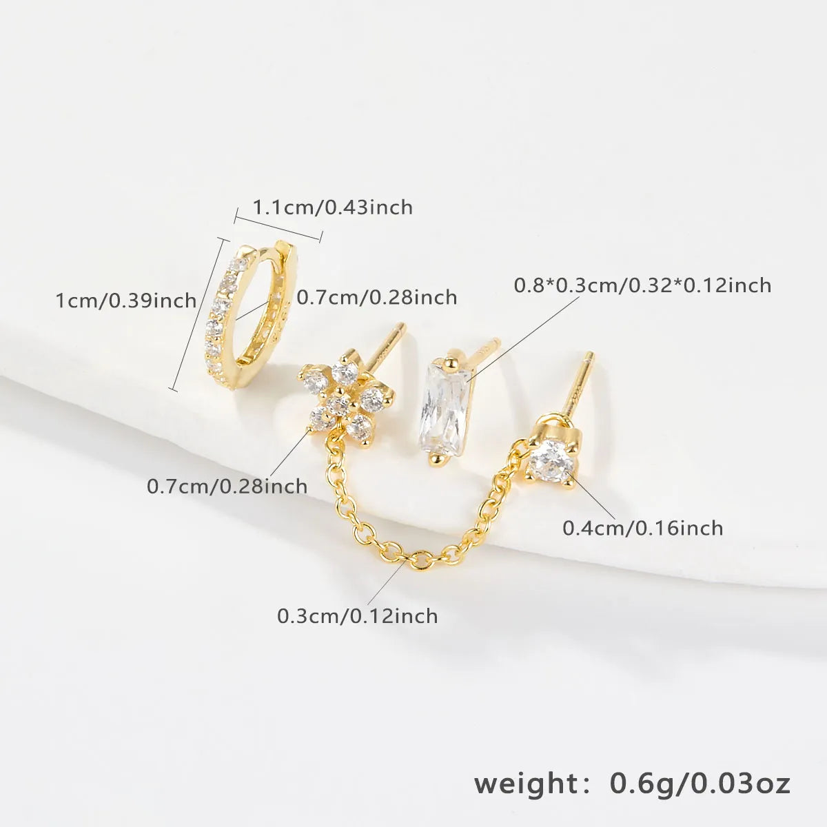 1 Set Hawaiian Baroque Style Vacation Geometric Flower Chain Inlay Sterling Silver Zircon Gold Plated Earrings