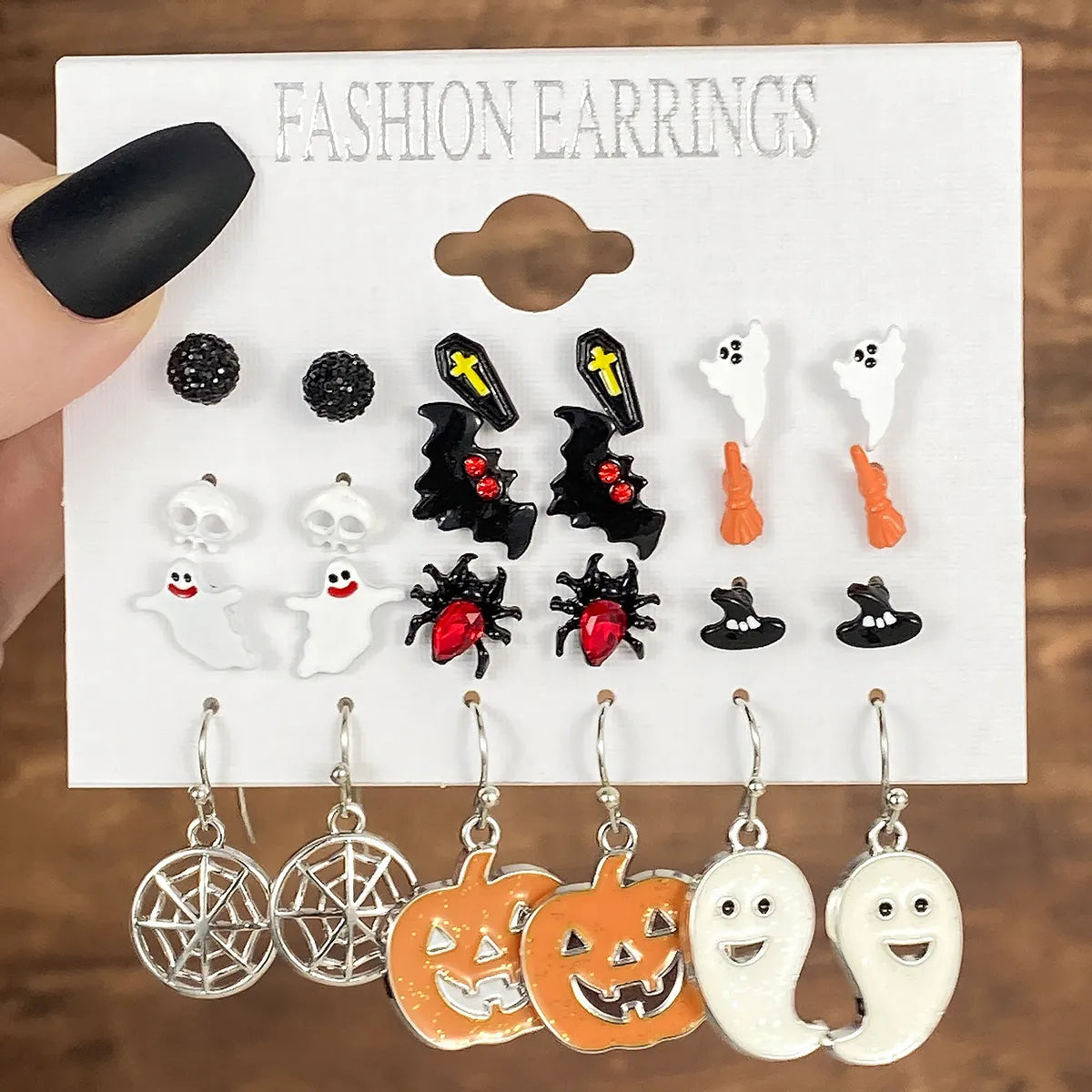 1 Set Hip-Hop Funny Halloween Pattern Pumpkin Spider Web Plating Alloy Drop Earrings Ear Studs