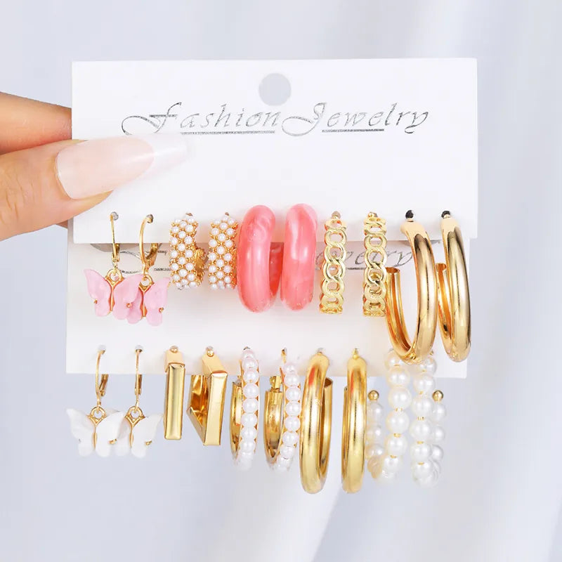 1 Set IG Style Casual Elegant Geometric Butterfly Hollow Out Inlay Arylic Alloy Pearl Drop Earrings Ear Studs