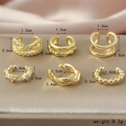 1 Set IG Style Classic Style C Shape Geometric Inlay Copper Rhinestones Zircon Ear Cuffs