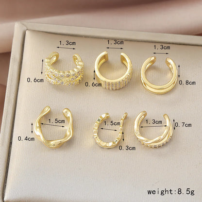 1 Set IG Style Classic Style C Shape Geometric Inlay Copper Rhinestones Zircon Ear Cuffs