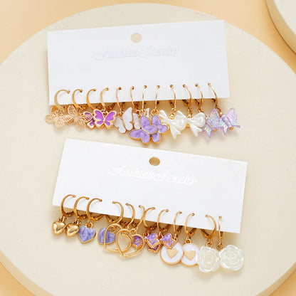 1 Set IG Style Cute Heart Shape Butterfly Enamel Inlay Alloy Resin Shell Drop Earrings