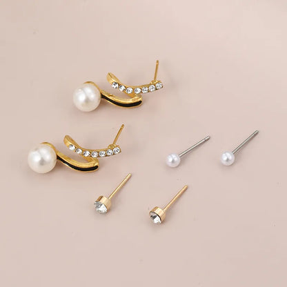 1 Set IG Style Elegant Sweet Heart Shape Flower Bow Knot Inlay Sterling Silver Artificial Pearls Zircon Ear Studs