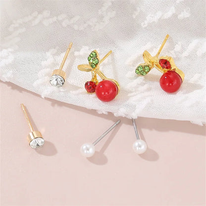 1 Set IG Style Elegant Sweet Heart Shape Flower Bow Knot Inlay Sterling Silver Artificial Pearls Zircon Ear Studs