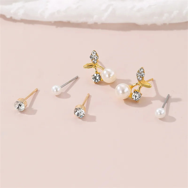 1 Set IG Style Elegant Sweet Heart Shape Flower Bow Knot Inlay Sterling Silver Artificial Pearls Zircon Ear Studs