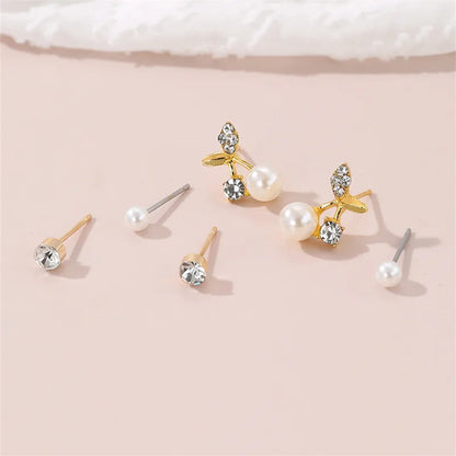 1 Set IG Style Elegant Sweet Heart Shape Flower Bow Knot Inlay Sterling Silver Artificial Pearls Zircon Ear Studs