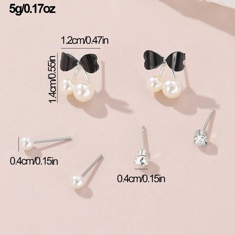 1 Set IG Style Elegant Sweet Heart Shape Flower Bow Knot Inlay Sterling Silver Artificial Pearls Zircon Ear Studs