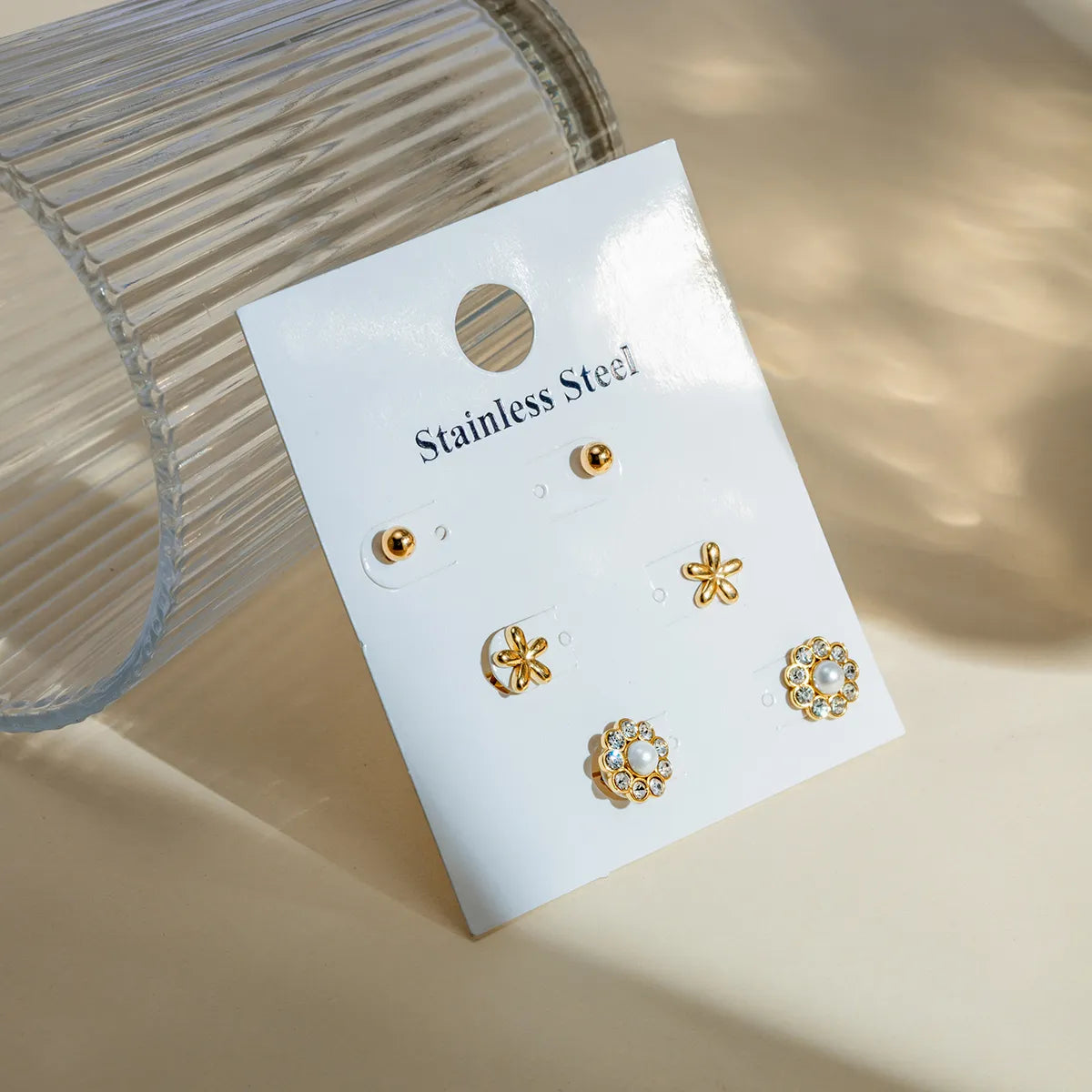 1 Set IG Style Flower 316 Stainless Steel  18K Gold Plated Ear Studs