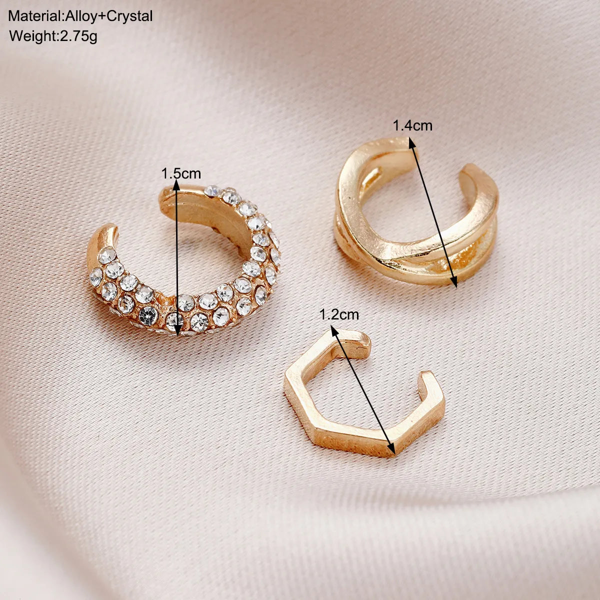 1 Set IG Style Modern Style C Shape Geometric Plating Inlay Alloy Artificial Crystal Ear Cuffs