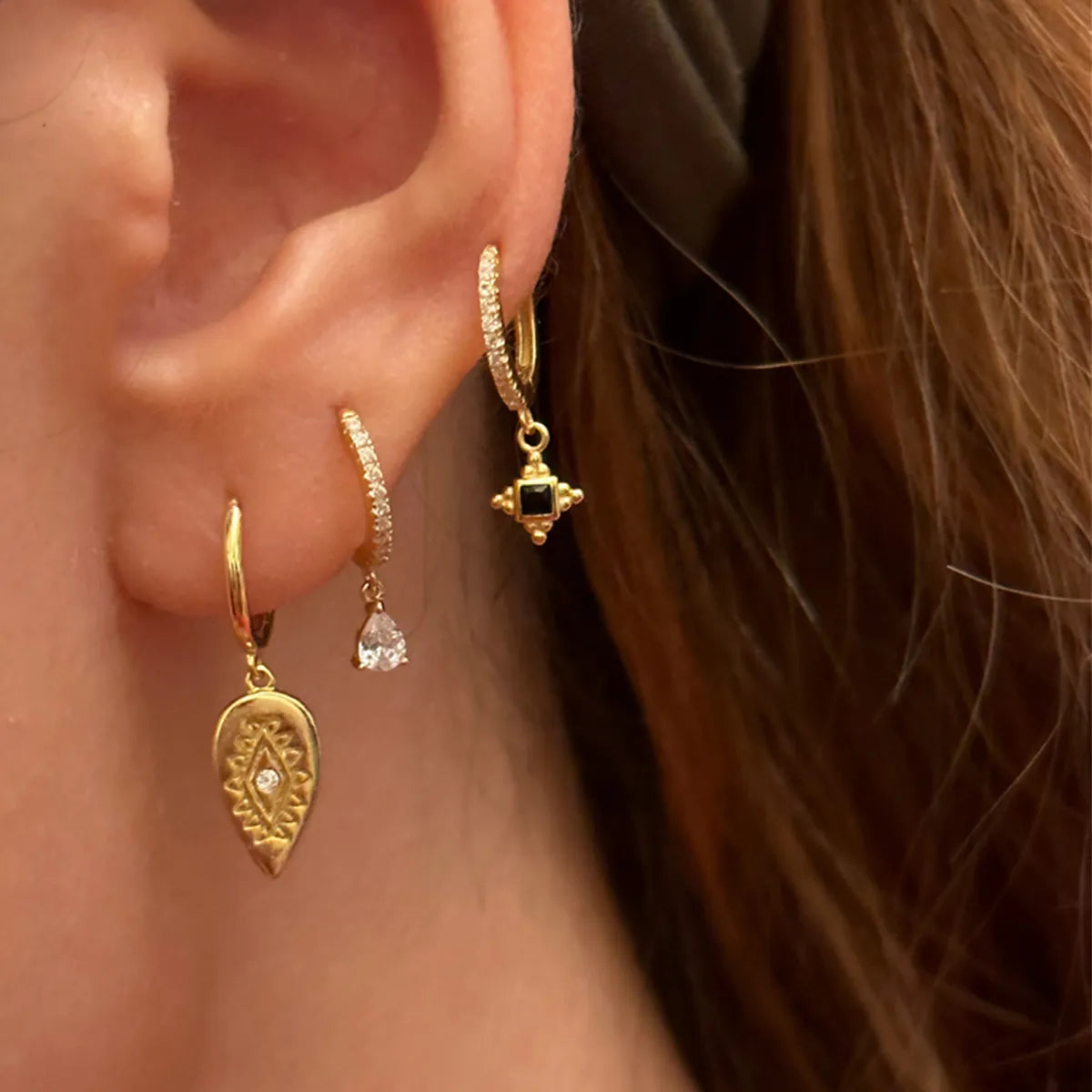 1 Set IG Style Original Design Simple Style Water Droplets Eye Asymmetrical Inlay Copper Zircon 18K Gold Plated Drop Earrings