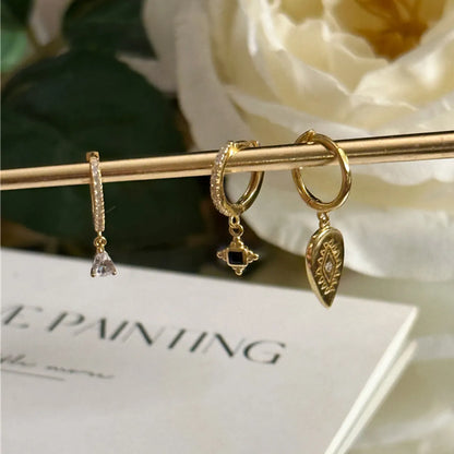 1 Set IG Style Original Design Simple Style Water Droplets Eye Asymmetrical Inlay Copper Zircon 18K Gold Plated Drop Earrings