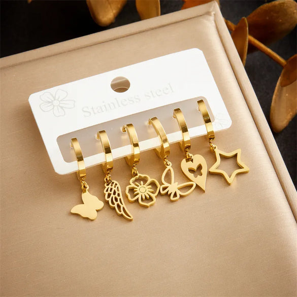 1 Set IG Style Simple Style Star Flower Butterfly Hollow Out 304 Stainless Steel 18K Gold Plated Drop Earrings