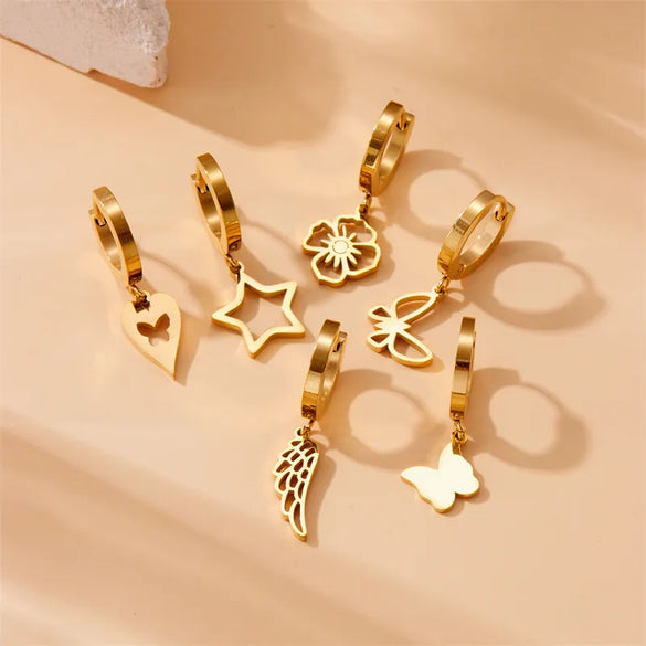 1 Set IG Style Simple Style Star Flower Butterfly Hollow Out 304 Stainless Steel 18K Gold Plated Drop Earrings
